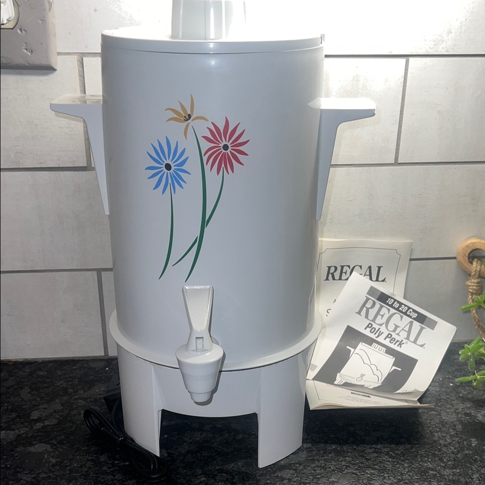 Regal Polly Perk Coffee Urn with Floral Design. NEW IN BOX!!